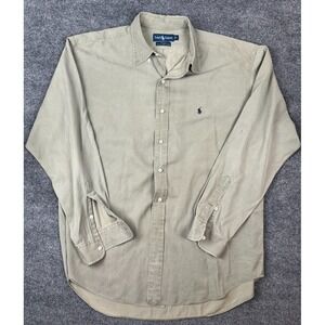 Ralph Lauren Shirt Mens Large Green Silk Blend Blake Long Sleeve‎ Button Down